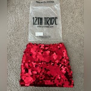 12th Tribe Vibrant Red Sequin Mini Skirt